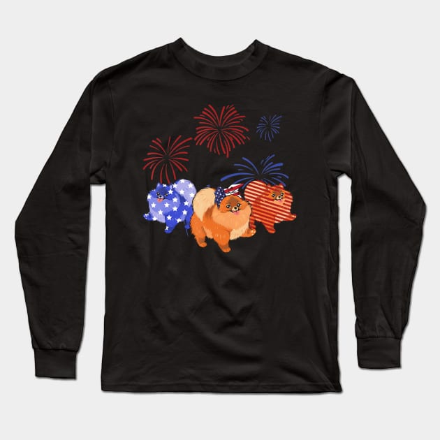 Red White Blue Pomeranian American Flag 4th Of July Long Sleeve T-Shirt by crowominousnigerian 